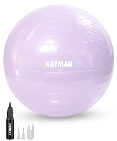 KAYMAN Exercise Ball - Anti-Burst System, Non-Slip Rings, Durable Material, Easy to Inflate, Perfect for Yoga, Pilates, Fitness, Balance Training, Gym, and Home Workouts (Purple, 85cm)