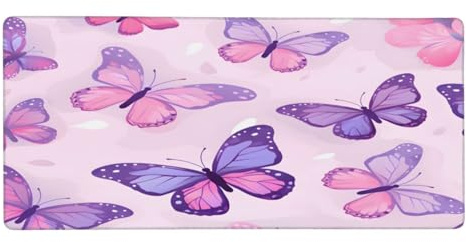 Mexpekil Mouse Mat Pink Purple Butterfly Large Gaming Mouse Pad 90 x 40 cm Non Slip Waterproof Mousepad Keyboard Pads Desk Mats for Home Office