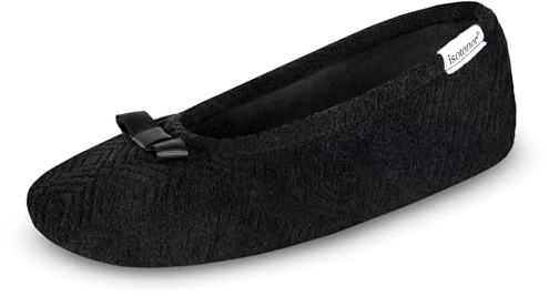 isotoner Women's Diamond Microterry Gemma Ballerina Slippers-Suede Sole with Memory Foam Comfort, Machine Washable, Black Diamond, 9.5-10.5
