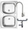DomoDomo fregadero de 2 compartimentos, fregadero de encimera, fregadero doble, acero 80x50 cm + orificio para grifo de lavabo + grifo mezclador + sifón