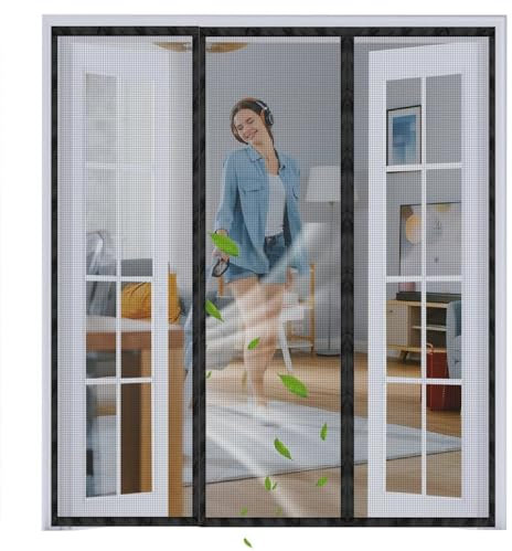 Magnet Tür Fliegengitter Balkontür 140x250cm Schwarz, Insektenschutz Magnetvorhang Fliegengitter Tür Insektenschutzvorhang Tür für Balkontür, Kellertür und Terrassentür