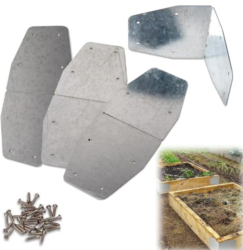 4PCS Garden Bed Corner Brackets,12” L x 5” W Adjustable Metal Raised Bed Corners,Bed Corner Connection Holder with 32 Screws, DIY Garden Bed Corners Bend to Any Angle Use with Any Lumber