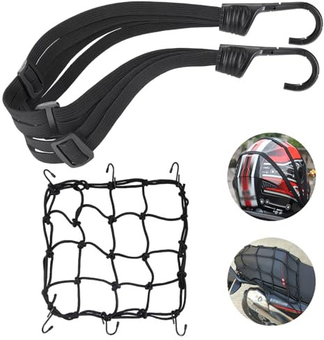 2PCS Motorcycle Cargo Net, Durable Motorcycle Luggage Straps with Hooks, Heavy-Duty Tie-Downs for Helmets and Gear, Adjustable Bike Rack Straps for Transport