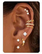 DOCHAIS 7 Paar Ohrringe Silber 925 Stecker Damen 18 Karat Vergoldet Ohrstecker Creolen Ohrringe Set mit Ear Cuff Fake Piercing Helix Knorpel Tragus Conch Piercings Ohr Ohrring Silber Gold