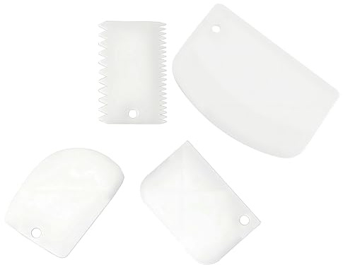 SoKalChw Cake Scraper Smoother Set and Sculpting & Modeling Tools, Cake Dough Flexible Spatula for Kitchen & Dining, 4 Pcs, White