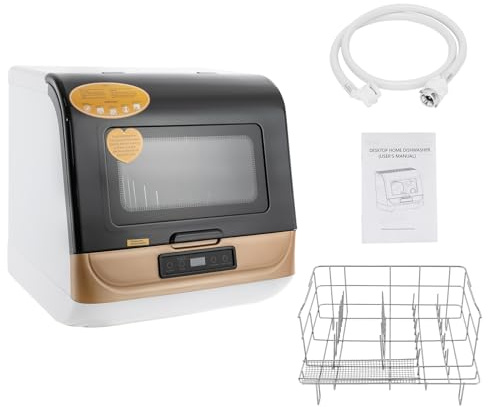 Mini Geschirrspüler Gold Tischspülmaschine Edelstahl Spülmaschine Klein mit 1.47m Wasserschlauch Tragbarer Camping Geschirrspüler Freistehender Tischgeschirrspüler für Büro, Camping, Wohnmobil