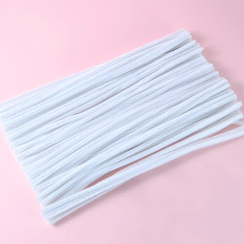 Pfeifenreiniger Weiß – 100 Pfeifenputzer zum Basteln, Chenilledraht 30 cm lang, 6 mm dick, flauschig & flexibel für DIY, Kunsthandwerk & Dekoration