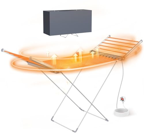 KALAHOL Electric Heated Clothes Airer with Cover, 230W Energy-Efficient Clothes Drying Rack Winged Drying, Foldable Portable Indoor Airer Wet Laundry Drying Horse Rack for Fast Drying Wet Clothes