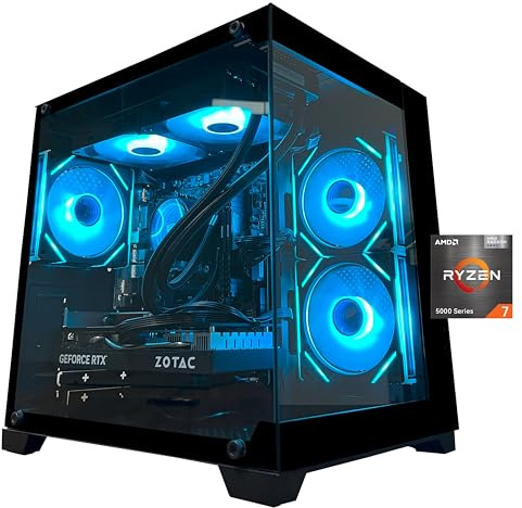 YAWYORE Gaming PC Desktop Computer, AMD Ryzen 7 5700X, GeForce RTX 5060, 32GB DDR4 RAM, 1TB M.2 NVMe SSD, 240 Liquid Cooler, ARGB Fans, WiFi+BT, for Game Design and Office