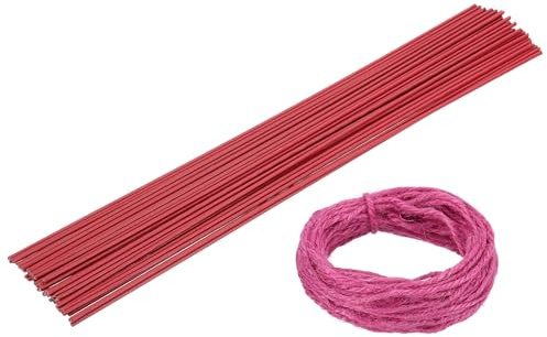 sourcing map 50Pcs 2 Gauge Floral Wire, 11.81 Length Flower Stem Wires with 0.08 x 32.8ft Twine for Wreath Making, Flower Arrangement, Red