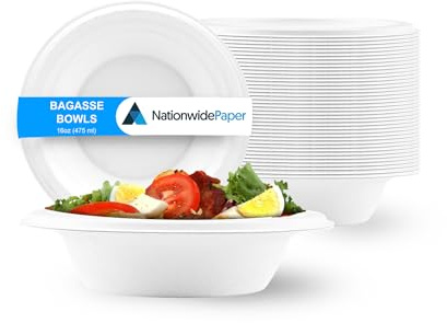 Nationwide Paper Bagasse Bowl 16oz 100Pcs White Disposable Bagasse Sugarcane Bowl, Serving Bowl for Hot and Cold Food (475ml)