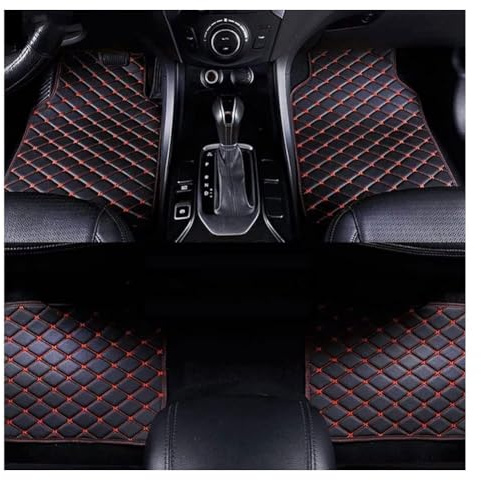 XATHKJOE 4pcs Car Leather Floor Mats, For Dacia Duster III 2024- RHD All Weather Front Rear Row Auto Carpet Waterproof Protection,Waterproof Non Slip Carpet Mat,D/Black Red