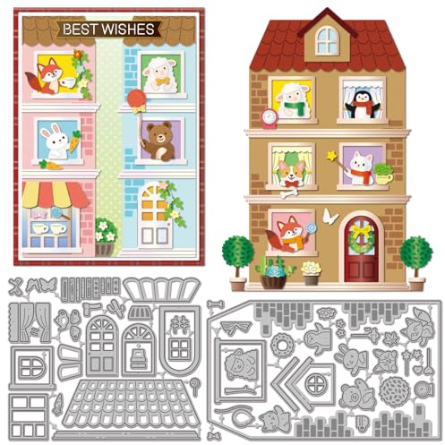 GLOBLELAND Stanzformen Mit Haustieren Für Die Kartengestaltung Niedliche Tiere Katzen Hunde Bären Stanzschablonen Fenstertüren Metall Stanzformen Für Heimwerker Scrapbooking Prägung Fotoalbum