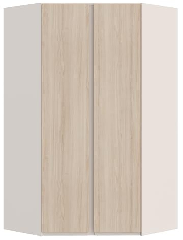 Forte PANOPTIK Eckkleiderschrank 120, moderner Schrank, 2-türig, Schlafzimmer, Jugendzimmer, platzsparend, Kaschmir|Beige|Riva Eiche Holzdekor, 116,8 cm breit x 210,5 cm hoch x 117 cm tief