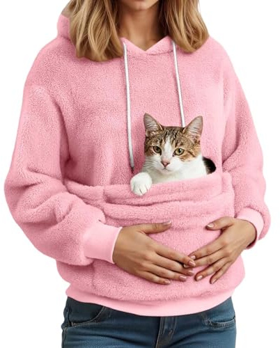 Pullover mit Hundetasche Damen Hoodie mit Katzen Hund Tasche Haustier Kapuzenpullover Winter Warm Langarm Sweatshirt Hundetasche Kapuzenpulli Übergröße Katzentasche Pullover Niedlicher Pulli