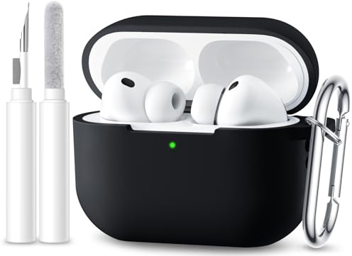 Maledan Compatibile con Cover AirPods Pro 3 2025 Custodia, Case Protettiva Antiurto in Silicone Morbido per Apple AirPods Pro 3 Generazione con Kit di Pulizia e Moschettone [LED visibile],Nero