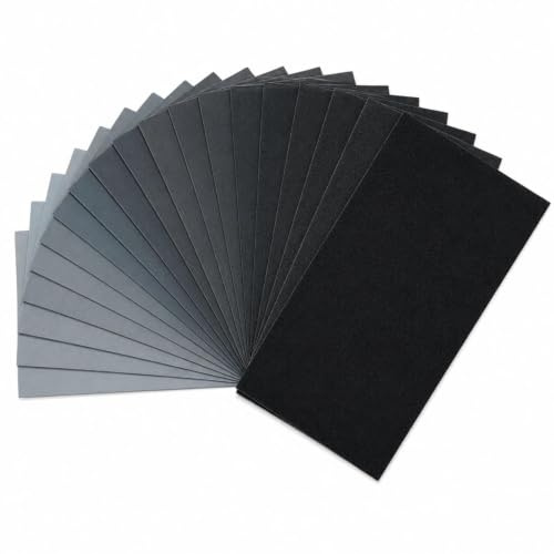 21 Pcs 60-10000 Grit Wet Dry Sandpaper Sheets 9.05x3.66 Inches | Fine multi-use sanding sheets, wet & dry dual use, ideal for wood, walls, glass, plastic and car polishing
