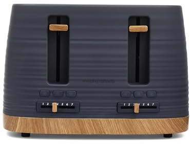 Morphy Richards Clay 4 Slice Grey Toaster, Wide Slots, High Lift, Anti-Slip Rubber Feet, Removable Crumb Tray, Cancel, Reheat, Defrost, Integrated Cord Storage, Flint, 243101
