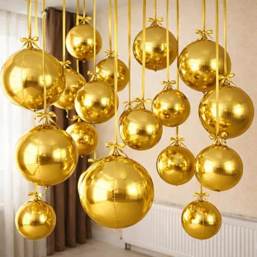 Globos Metálicos de Oro,12 Piezas globos redondos dorados de aluminio,Globos De Oro Metálico,Globos Aluminio Gigantes,Gigantes Globos 4D Redondos,para Cumpleaños,Año Nuevo,Fiestas,Bodas,Aniversarios