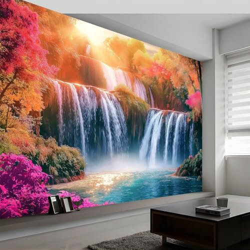 200 x 140 cm Papel pintado mural Rosa Arte Papel tapiz Fotomural Cascada Natural De Agua De Río, Moderna Decoración Tejido no Tejido Decoración De Pared Sala Cuarto