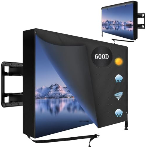 Outdoor TV Cover 40 to 43 inch Waterproof, 600D Heavy Duty Full Protection TV Outdoor Covers with Waterproof Zipper for Outside Flat Screen TV, Black, Cover Size 42W x 26.5H x 5D, Fit for Standard Mounts and Stands