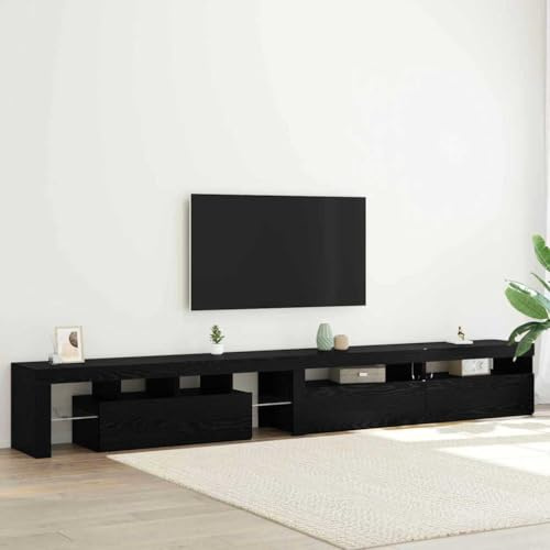 Boltkex TV-skåp, lowboard, vardagsrumsvägg, TV-skåp i svart ekutseende med LED, set om 3 290 x 36,5 x 40 cm, trämaterial, 4 dörrar, 4 glashyllor, förvaringsutrymme för vardagsrum och hemmabio