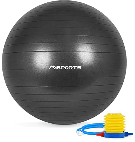 MSPORTS Gymnastikball Premium | Pilates Ball - Anti Burst inkl. Pumpe + Workout App + Übungsposter | Pezziball 55 cm - 105 cm Medizinball - Fitnessball 75 cm, Anthrazit Sitzball
