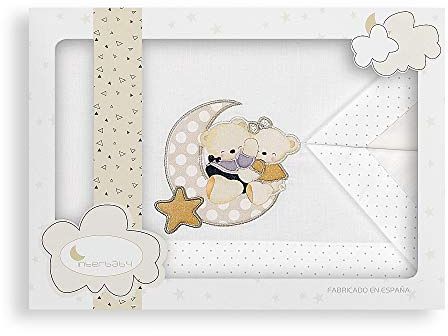 Interbaby Bettwäsche Set Wiege Liebender Bär 100% Baumwolle | 3-teiliges Babybettwäsche-Set Beige mit Bärenmotiv, Laken 110x82, Spannbettlaken 50x80, Kissenbezug 50x30 cm