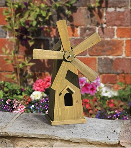 Garden Mile® Mulino a vento da giardino in legno rustico autoportante resistente con parti mobili ornamenti da giardino (medio)