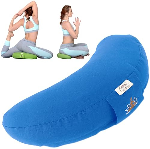 sei Design - Cojín para Yoga (Relleno de Trigo sarraceno, algodón, 46 x 25 x 10 cm), Color Azul