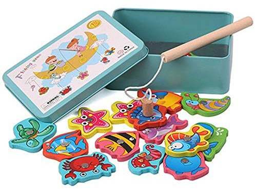 Xrten Angeln Spielzeug Holz Angelspiel Fische Angeln Spiel Holz Lernspielzeug für Kinder