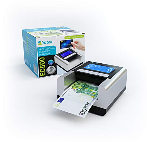 YATEK EC500 Falschgelddetektor mit Batterie und UV-Lampe zur Erkennung von Schecks und Kreditkarten, vorbereitet für alle neuen Euro-Banknoten