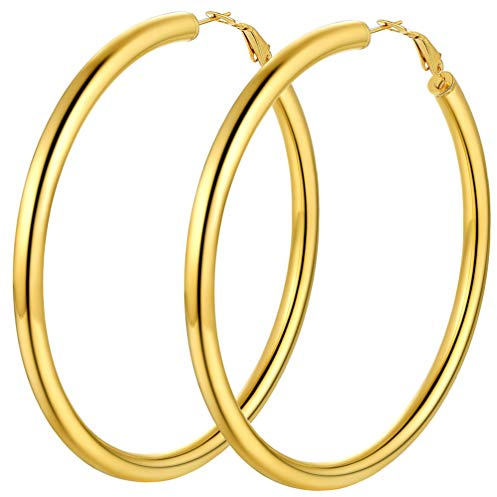 PROSTEEL Boucle d'Oreille Anneau Doré 80mm Créole Grosse Femme Plaqué Or Gold Plated Hoop Earrings