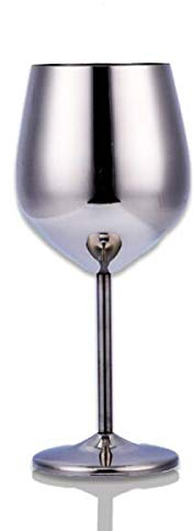 D L D Copa de vino de acero inoxidable con mango de metal Copa de cóctel de vino blanco inastillable (plateado)
