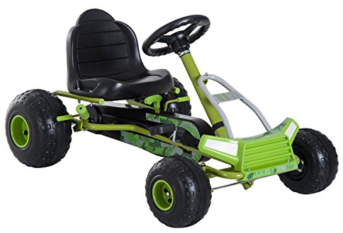HOMCOM Kinder Go Kart Tretauto Tretfahrzeug Kinderfahrzeug mit Verstellbarem Sitz Pedalfahrzeug mit Handbremse ab 3 Jahren Grün 95 x 66,5 x 57cm