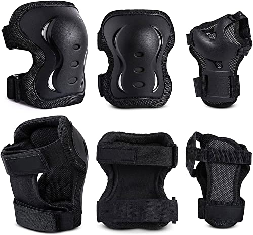 Monbessi Protezioni Skateboard Adulto Adolescente, Set di 2 Ginocchiere, 2 Gomitiere e 2 Polsiere Protettive per con Cinghia Regolabile, per Pattini, Sci, Monopattini, Ciclismo, Roller