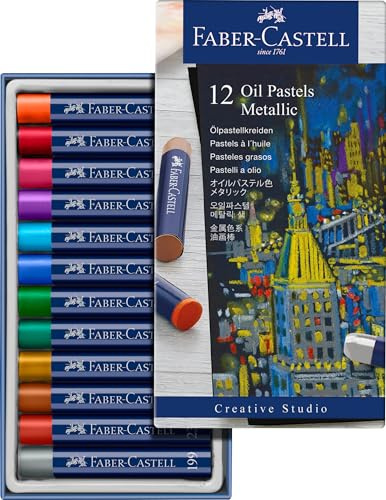 FABER-CASTELL 127014 - Oljepastellkritor metallic, 12 oljepastellkritor med krämig konsistens, kritor med hög pigmentering