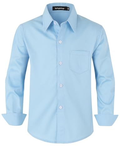 Spring&Gege Chemises pour garçons à manches longues en coton, chemises pour enfants étudiants, bleu, 13-14 ans