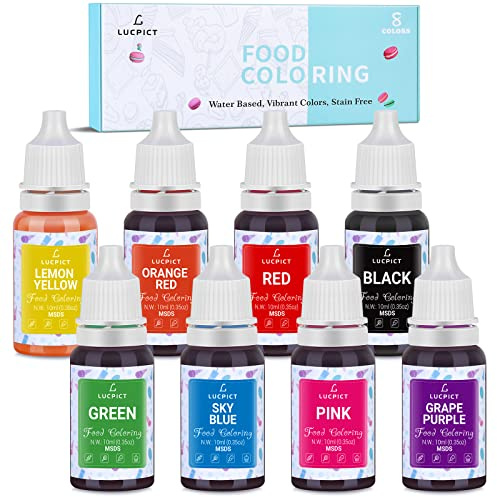 Colorant Alimentaire 8x10ml - Set de Colorant Alimentaire Liquide Concentré pour Pâtisserie, Gâteaux, Biscuits, Glaçage, Macarons, Fondant - Nourriture Dye pour DIY Savons Slime Crafts
