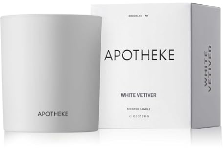 Apotheke Signature Scented Candles for Home, White Vetiver - 10.5 oz - Soy Wax, Non Toxic, Large Jar White - Luxury Candle Gifts for Women & Men - Sandalwood, Eucalyptus, and Vetiver