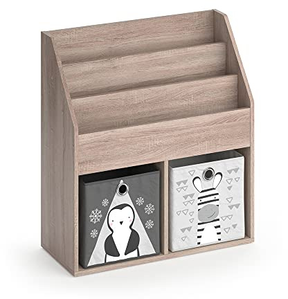 Vicco Kinderregal Luigi, Sonoma, 72 x 79 cm mit 2 Faltboxen Opt.2, zur Aufbewahrung von Büchern und Spielzeug kombinierbar