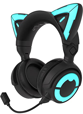 YOWU Casque de Jeu RGB Cat Ear 4, sans Fil et Filaire amélioré avec Microphone HD Amovible – Réduction du Bruit, stéréo Double Canal et éclairage et Effet Personnalisables Via l'application (Noir)
