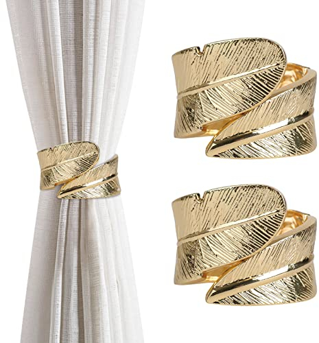 2 Stück Vorhang Raffhalter Vorhang Clip Gardinenhalter Legierung Vorhanghalter für Gardinen (Goldene Feder)
