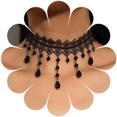 Cimenexe Goth Schwarzer Kristall Halskette Wasserdrop Strass Schmuck Vintage Tattoo Halskette Schwarz für Frauen Halloween Hochzeitsfeier