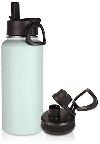 Volhoply 1 Litre Insulated Water Bottle with Straw Lid & Spout Lid,Stainless Steel Sports Water Bottle,Double Wall Vacuum Tumbler,Leak Proof Wide Mouth Metal Flask,Keeps Cold or Hot for Travel(Fog,1)