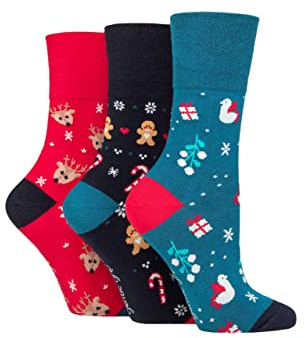 SockShop Gentle Grip Ladies Cotton Christmas Socks Pack of 3 Festive Fun 4-8