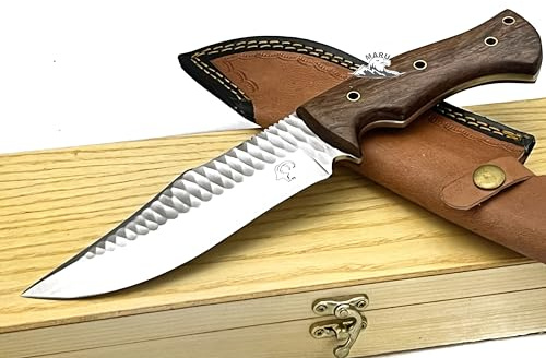 Maru Coltello da Caccia in Acciaio Inox Manico Legno Fatto a Mano Coltello Bushcraft Coltello Coltello Artigianale con Fodero Scatola Regalo Coltello da Collezione