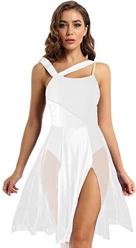 JEATHA Vestido de Danza Ballet para Mujer sin Manga Maillot con Falda Tul Leotardo Gimnasia Rítmica Vestido de Danza Lírica y Contemporánea XS-XXL Blanco M