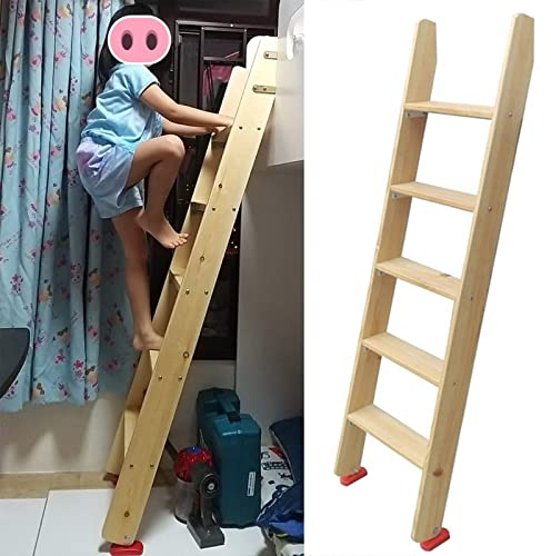 LZMZMQ Kinder-Etagenbett-Leiter for Ältere Behinderte Kinder, Hochbett-Etagenbett, Holzleiter Mit Rotem Fußkissen Und Montagehalterungen, Nur Kabinenbett-Ersatzleiter (Size : 175cm/5.74ft/69inch)