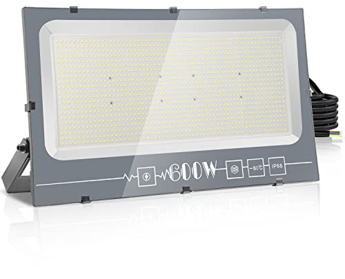 Royana Projecteur Extérieur 600W, 60000LM, 6000K Blanc Froid, Éclairage de Sécurité LED IP66 Imperméable pour Patio, Terrasse, Jardin, Garage, Usine